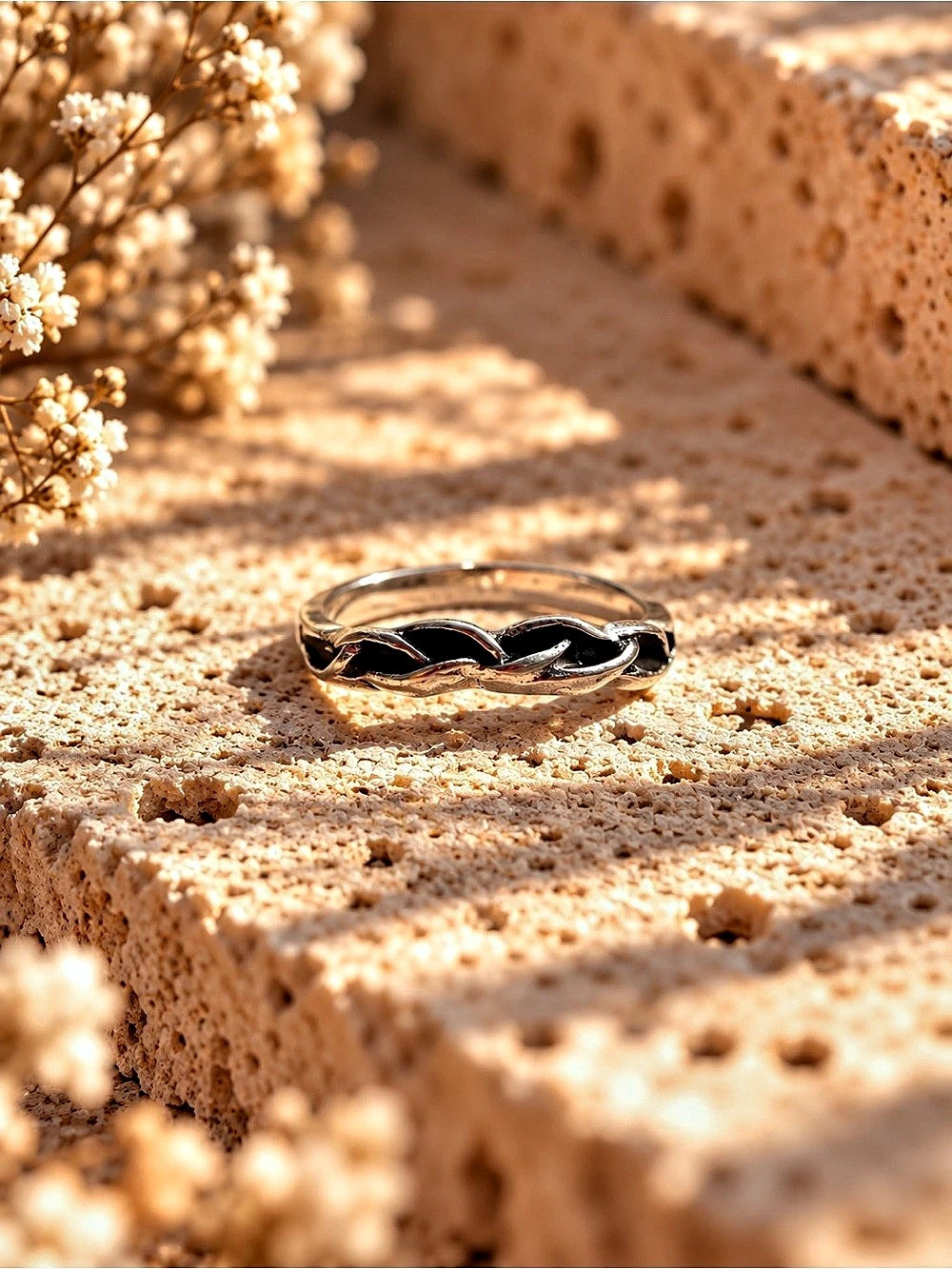 Linked Band Ring in Silver & Black tones